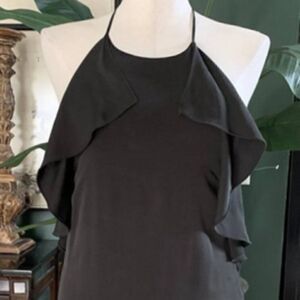 Theory Black Silk Blend Ruffle Open Back Slip Halter Dress. Size 8. EUC!